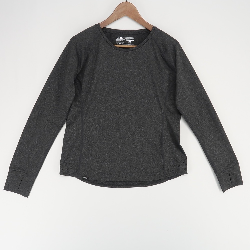 UNRL Stride T Shirt Womens M Black Heather Long Sleeve Thumbholes Running